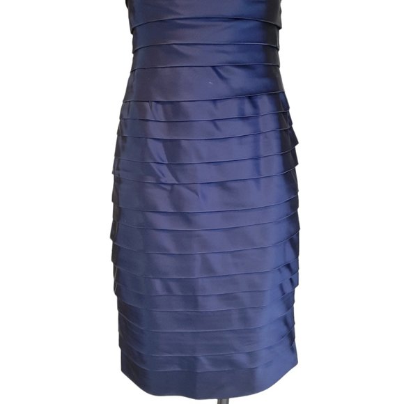 Calvin Klein Navy Satin Layered Cocktail Dress SZ 4 - Picture 3 of 13